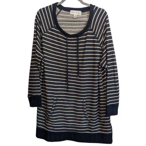 French Laundry Womens 3X Black White Sweater Top striped Pullover Drawstring - Picture 1 of 12